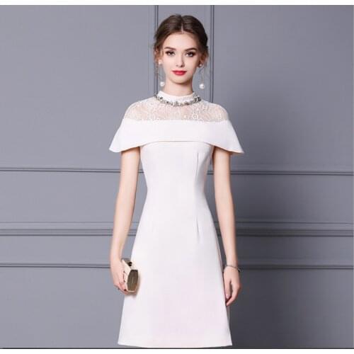 Lady Mature Sweet Diamond A-Line Summer Skirt Womens Apricot Lace Romantic Waist Dress Cloak Sleeve Slim Classy Ladylike Skirts