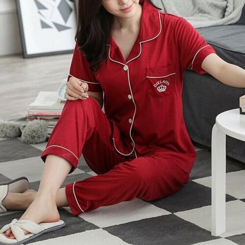 Women Casual Pajamas Long Sleeve Lapel Solid Color Cardigan Autumn Homewear Set