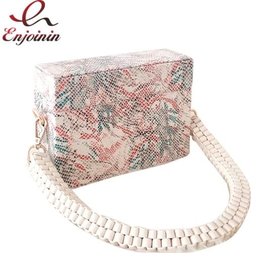 Snake Pattern Box Style Woven Shoulder Strap Women Fashion Purses and Handbags Shoulder Bag Female 2020 Casual Totes Clutch Bag