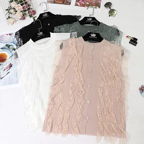 Womens Fashion Knitting Patchwork Lace Tanks Tops Lady Sleeveless T shirts Sweater Cardigans Camis Tops For Girls