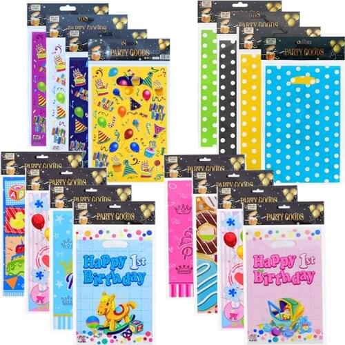 10/20Pcs Plastic Gift Bags Dot Happy Birthday Candy Bag For Wedding Kids 1st Birthday Party Gifts Pakcing Decor Shopping Pouch