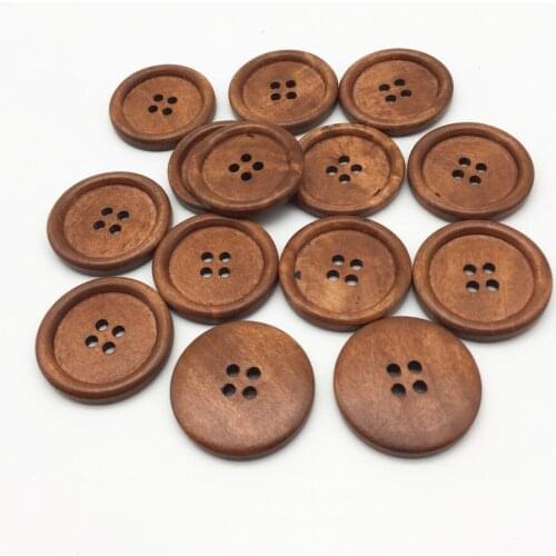 40pcs 35mm Large Wooden Buttons Brown 4 Holes Round Sewing Bags Cap Decorations Button Embellishments Scrapbooking