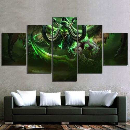 5 Piece HD Picture WOW Hero Illidan Stormrage Pictures Wall Sticker World of Warcraft Video Game Poster Paintings for Wall Decor