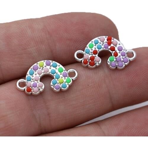 5pcs Silver Plated Colorful Crystal Rainbow Charm Connector for Jewelry Making Bracelet Necklace Accessories DIY Craft
