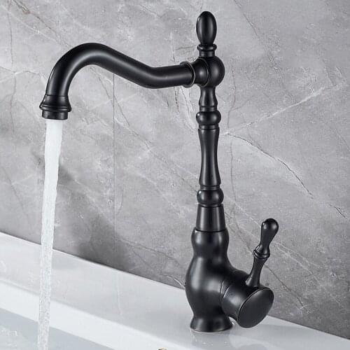 Antique Retro Bronze Black Bathroom Taps Deck Mounted One Hole Brass Kitchen Faucet Bubbler Spout Hot Cold Wash Mixer Tap