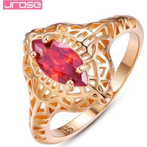 JROSE Wedding Fashion Marquise Pink & Red White Cubic Zirconia Jewelry Silver Rings Size 6 7 8 9 For Women Lady Gorgeous Ring