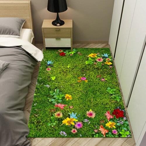Nordic Green Pastoral Style 6mm 3D Carpet Living Room Flower Mats Sofa Coffee Table Cushion Balcony Bedroom Bedside Blanket