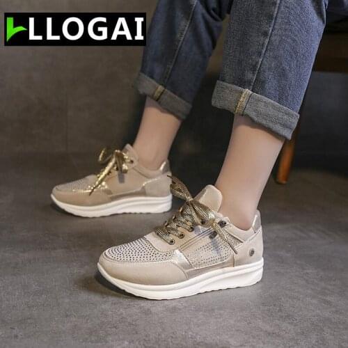 Crystal Fashion Women Vulcanized Shoes Casual Sneakers Ladies Breathable No-slip Lace Up Wear-resistant Shoes Zapatos De Mujer