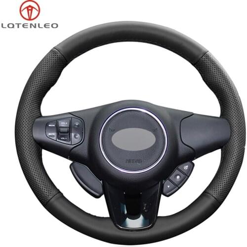 LQTENLEO Black Artificial Leather Hand-stitched Car Steering Wheel Cover For Kia Carens 2012 2013 2014 2015 2016 2017 2018 2019
