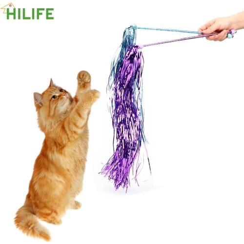 Cute Funny Colorful Plastic Rod Wand Cat Teaser Wand Funny Cats Interactive Stick With Shining Tassel Pet Supplies Cat Toys