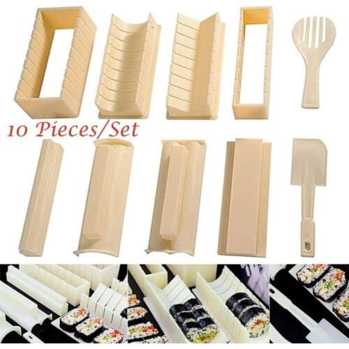 Multifunctional 10Pcs DIY Sushi Maker Set Sushi Making Kit Marker Tools Japanese Rice Ball Mold Sushi Roll Mould Kitchen Tools