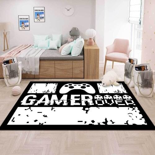 Cartoon Kid Area Rugs Black White Gamepad Print Carpets for Living Room Bedroom Playing Room Rug Mat Non-Slip Absorbent alfombra