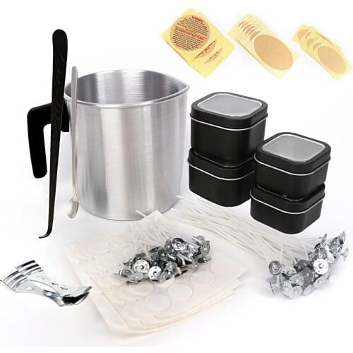 Handmade Candle Making Tools DIY Candle Making Kit including 1.2L Wax Melting Pot Wick Stickers Mixing Spoon Metal Jars Sets