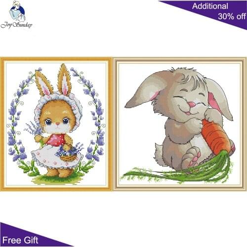 Joy Sunday Rabbit DA385 DA389 14CT 11CT Stamped and Counted Home Decor Flower Rabbit And Carrot Cross Stitch Kits