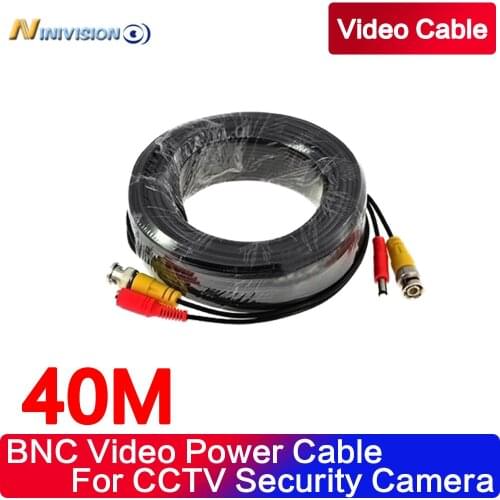NINIVISION New 40m BNC Video Power CableBNC + DC Plug Connector for CCTV Security Camera Kit Free Shipping