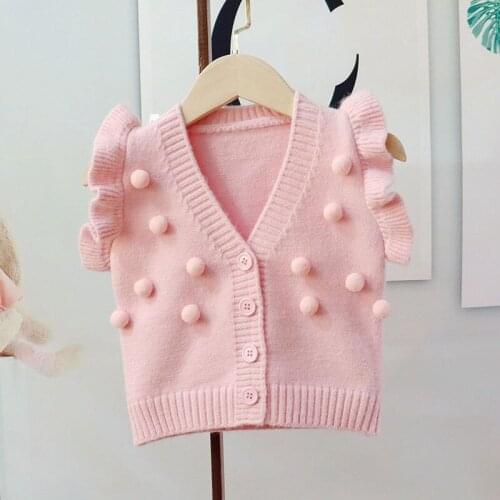 2021 New Girls Baby Cardigan Knit Vest Sweater Autumn Winter Soft Warm Cute Ball Sweaters Girl Kids Coats Children Outfits