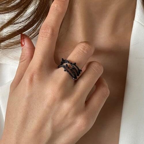 Origin Summer Exquisite Black Silver Color Multilayer Branches Ring for Women Creative Open Ring Party Gift Jewelry Wholesale