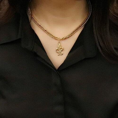 Stainless Steel Necklace For Women Snake Necklace Thick Chain Choker Necklace Snake Crystal Pendant Necklace Necklaces