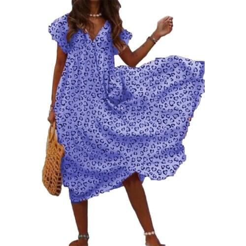 Women Summer Casual Short Sleeve V Neck Heart Print Large Hem Loose Midi Dress summer dress dresses for women vestido de mujer