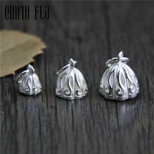 925 Sterling Silver Decorate Necklace Pendant Lotus Charms Ethnic Design Jewelry Findings DIY Crafts Charms for Jewelry Making