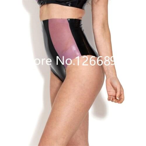 Transparent purple with black Latex Lingerie Shorts Exotic Rubber Underwear High Waist Panties Custom Made