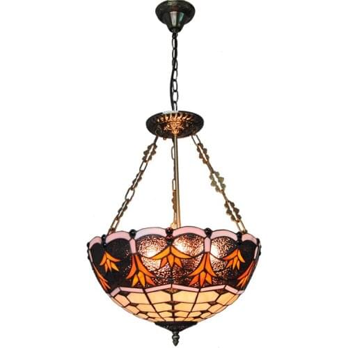 Retro Tiffany Stained Glass Chandeliers European Style Grasses Pattern Inverted Hanging Light Bar Cafe Restaurant Lighting PL747