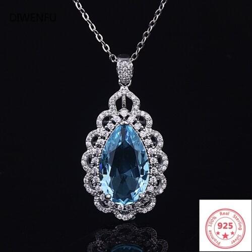 Sapphire S925 Sterling Silver Color Necklace Pendant Drop Pear-shaped Wedding Banquet Party Bizuteria Bijoux or Pendant Luxury