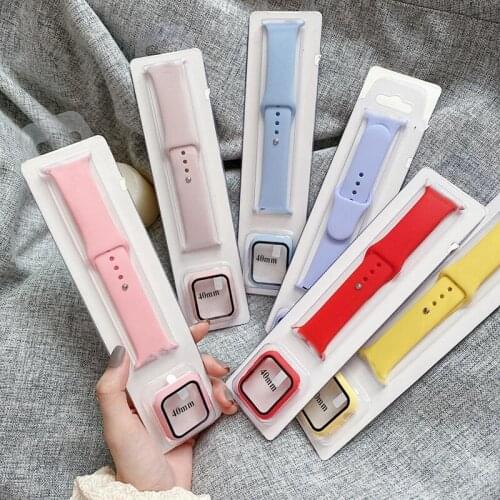 ML Case+Straps For Apple Watch 6 Band 44mm 40mm 2 in 1 iwatch Band Silicone Bracelet For Apple Watch 6 5 4 3 38mm 42mm Watchband