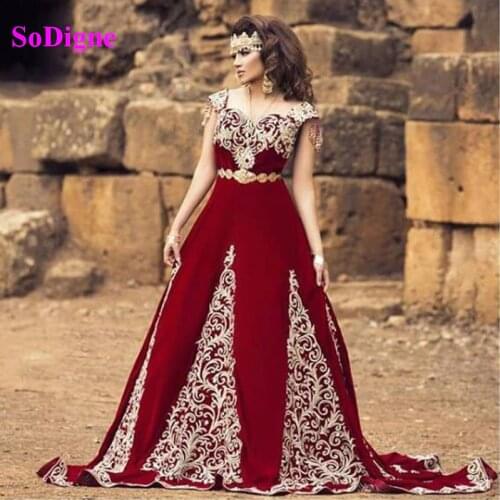 SoDigne Moroccan Kaftan Formal Evening Dresses With Sleeves Lace Appliques Arabic Dubai Special Occasion Dresses Custom Made
