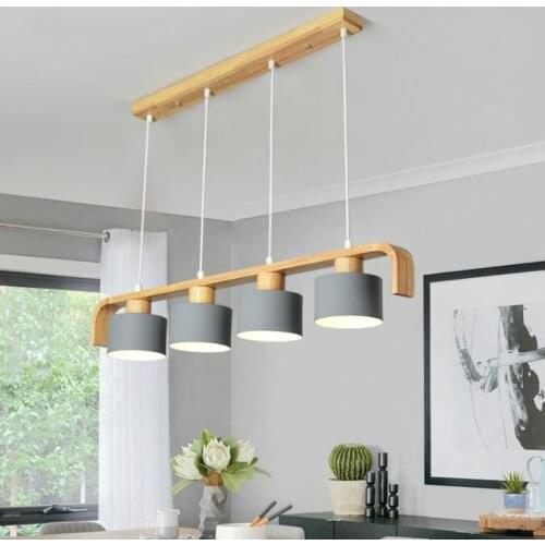 Modern LED Pendant Lights With Metal Lampshade For Dining Wooden Hanging Lamp E27 Wood Kitchen Luminaire