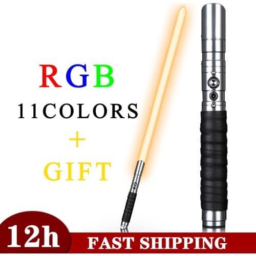 Lightsaber RGB 11 Color Changing Heavy Dueling Sound Light Saber Cosplay Lock Up Silver Metal Handle Blaster Laser Sword Toy