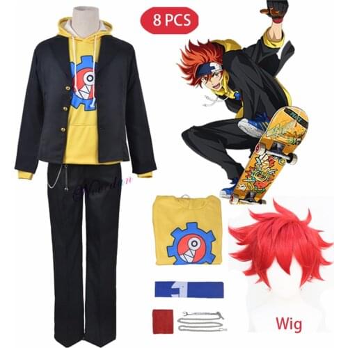 Anime SK8 the Infinity Reki Kyan Cosplay Costume Yellow Hoodie Sweatshirt Jacket SK∞ SK Eight Wig Skateboard Kit Outfit