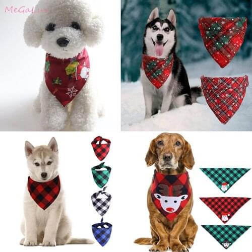Comfortable Pet Neckerchief Saliva Towel White Blue Red Green Plaids Santa Reindeer Bandana Bibs Scarf for Pets Dogs