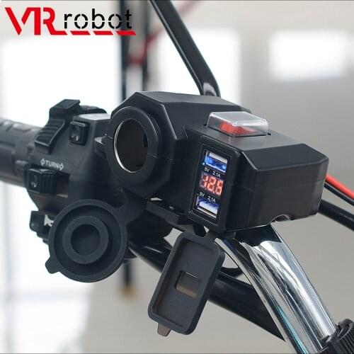 VR robot 12V Waterproof Motorcycle USB Charger with Cigarette lighter Socket LED Voltmeter ON/OFF Switch 5V 4.2A Dual USB Charge