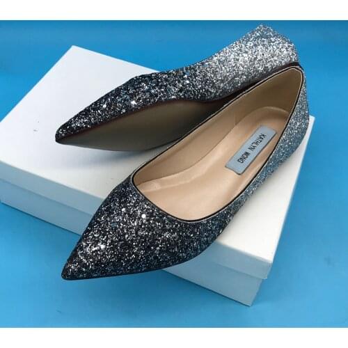 Kathlyn Wong Silver Bling Design Women Pointed Toe Metallic Shiny Leather Shoes Ballet Flats KWJ808