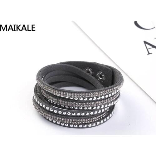 MAIKALE Long Leather Bracelet Hot Drilling Multi-Layer Woven Bracelet Jewelry Retro Accessories Wild Bracelet For Women To Gifts