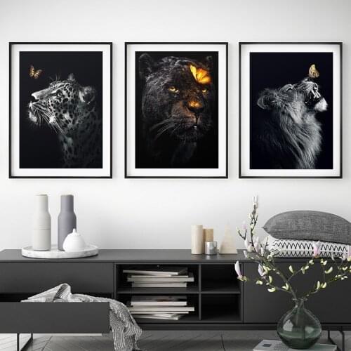 Animal Lion Tiger and Butterfly Wildlife Poster Print Wall Art Nordic Canvas Painting for Bedroom Living Room Home Decor Picture