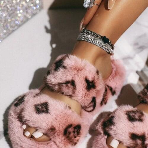 Winter Indoor Fur Slippers House Full Furry Soft Fluffy Plush Platform Flats Heel Non Slip Shoes Casual Ladies
