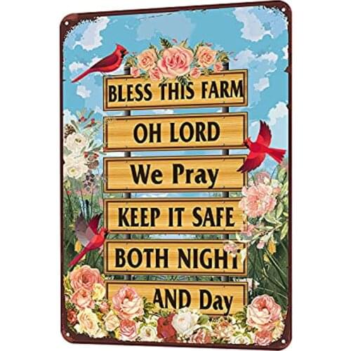 Bless This Farm Oh Lord We Pray Metal Tin Signs BOTH NIGHT AND Day Farm Garden Home Room Decoration Retro Square Metal Sign