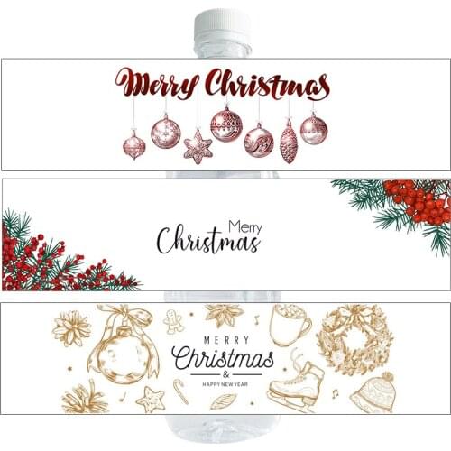 10pcs, Merry Christmas Water Bottle Adhesive Sticker Santa Claus Deer Xmas Tree Snowflake Label Ornaments Navidad New Year Decor