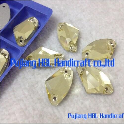 11.5x19mm 24pcs Light Colorado Topaz Axe Shape Sew on Rhinestones Flatback 2 holes Sewing Crystal beads Loose Stone