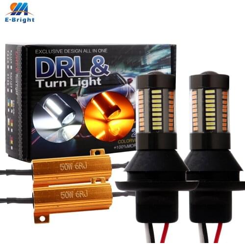 2pcs DC12V Canbus White&Amber 4014 66 SMD Led Bulbs P21W 1156 BA15S BAU15S Car Light Turn Signal Lamps Resistor Lens For Cars