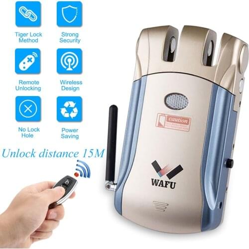 2018 New Wireless Remote Control Electronic Lock Invisible Keyless Entry Door Lock with 4 Remote Controllers