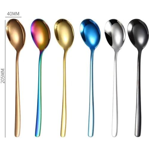 8PCS Stainless Steel Spoons Long Handle Simple Fashion Dinner Spoons Rice Spoons Dessert Ice Cream Table Spoon Dinnerware