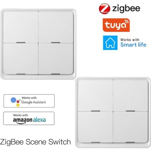 Tuya Wireless ZigBee Smart 4 Gang 12 Scene Switch Push Button Controller Switch Smart Home Switch With Alexa And Google Home