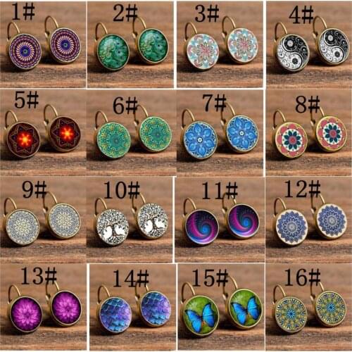 8Seasons Bohemian Copper Metal Hoop Earrings Multicolor Glass Round 18mm Dia., Women Party Earrings Ethnic Jewelry Gifts,1Pair