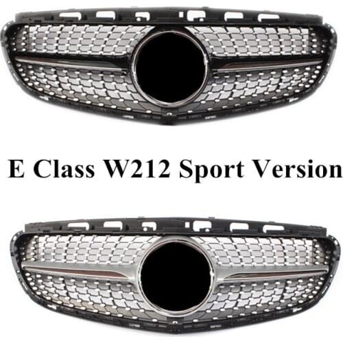 1 Piece ABS Black Kidney Mesh Grill Grille For B-ENZ E Class W212 2014 2015 Silver Diamond Style Car Accessories For W212