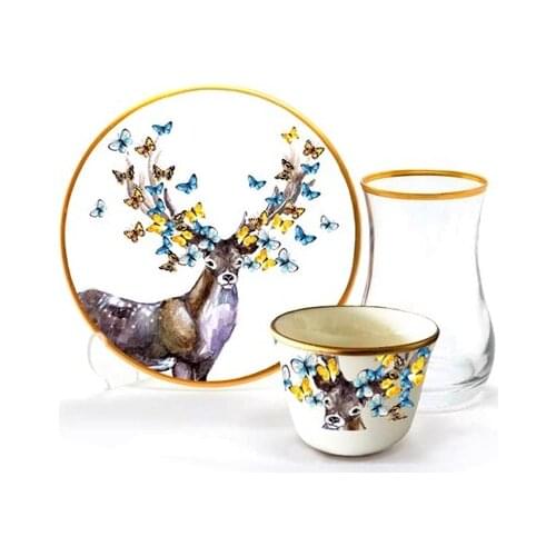 Drop Efe Tea & Arabian Coffee Cup Set 18 Pieces Deer