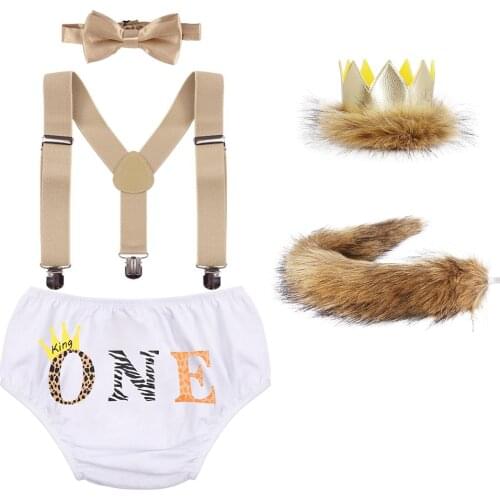 Baby First Birthday Suit For Newborns Boy Shorts 5pcs Outfits Plush Crown Cake Smash Photography Photo Shooting