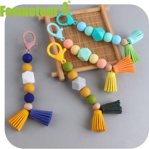 Fosmeteor Multicolor Handmade Wood Beads Tassel Keychain Bohemian Key Ring Boho Handbag Accessories Key Holder Jewelry Gifts